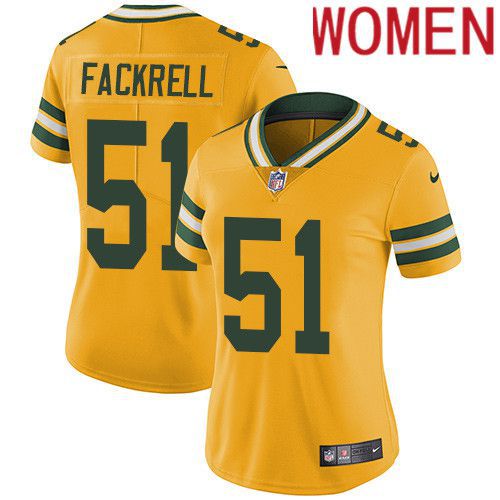 Women Green Bay Packers 51 Kyler Fackrell Yellow Nike Vapor Limited NFL Jersey